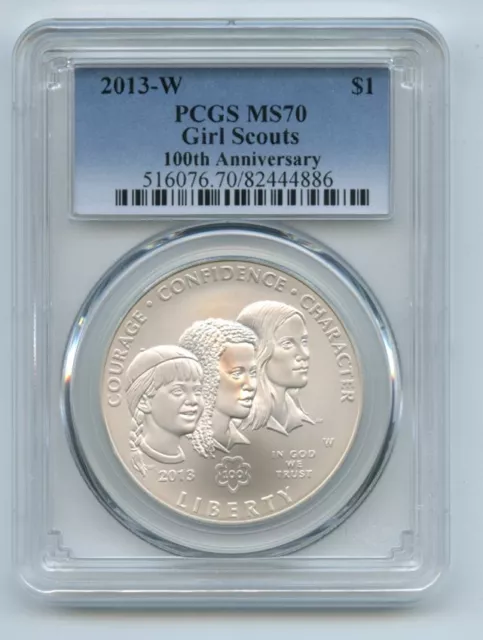 2013 W $1 Girl Scouts Silver Commemorative Dollar PCGS MS70