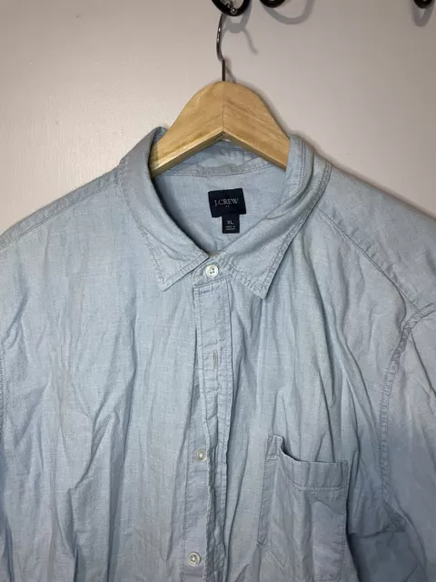 J.Crew Mens Chambray Short Sleeve Button Up shirt size XL Light Blue Cotton