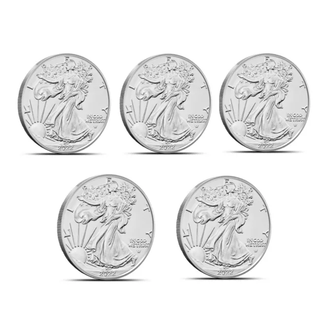 2022 1 oz Silver American Eagle $1 Coin BU（Lot of 5）