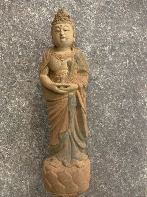 11.5 Inches Tibetan Old Wood Hand Carved *Bodhisattva* Statue !!!!