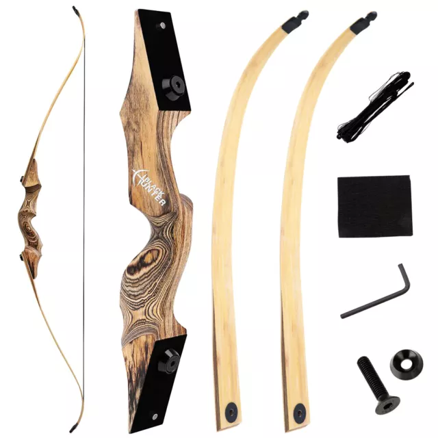 60" Wooden Takedown Recurve Bow 20-60lbs Longbow Bamboo Core Limbs Archery Hunt