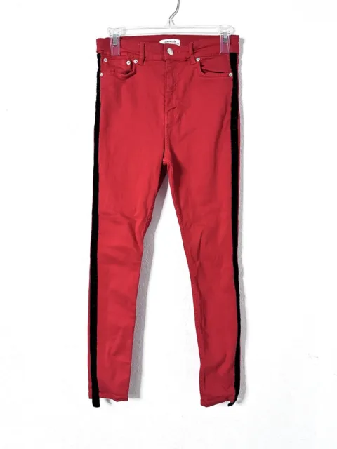 ZARA WOMEN HIGH WAISTED PANTS WITH FABRIC-COVERED BELT NEW RED