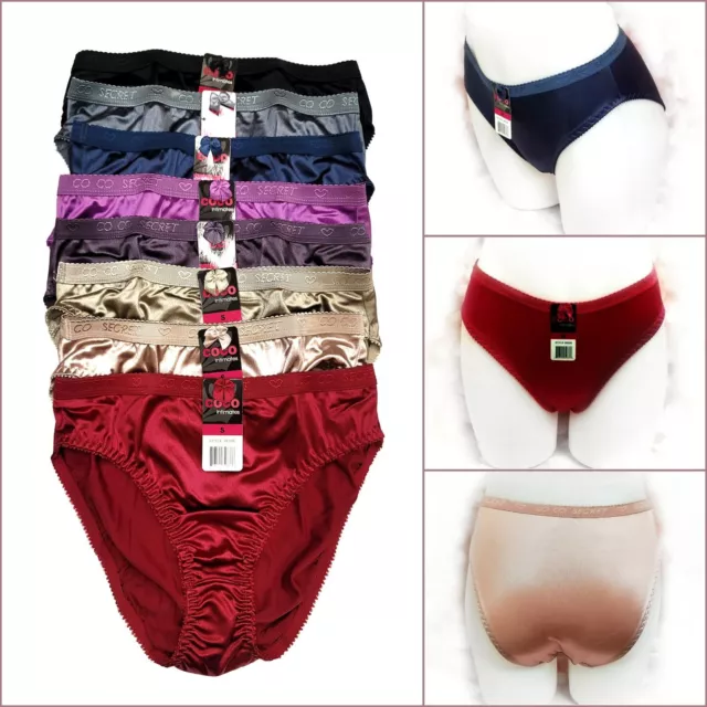 WOMEN COCO HIGH Cut Full Coverage Satin Shiny Bikini Panties Underwear  $11.99 - PicClick