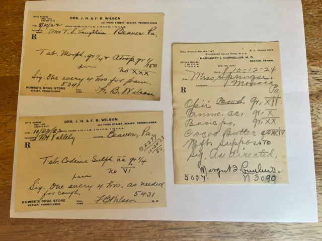 Pharmacy Prescription Rx Scripts Slip From 1920s. 5 Main Narcotics.  Great Gift!