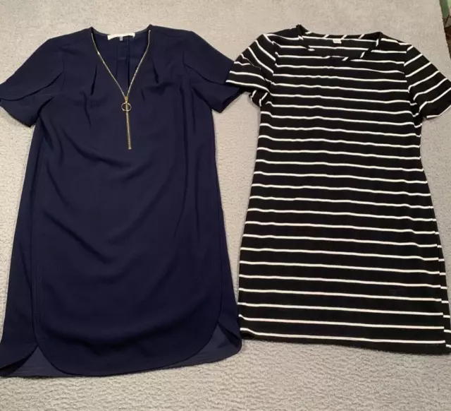 2 Dresses Trina Turk Navy Blue Striped Stretchy T-shirt Dress Size 2