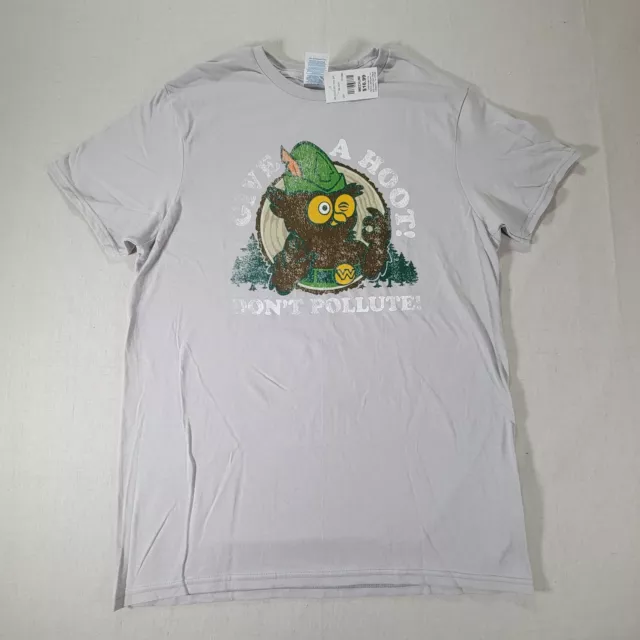 Woodsy The Owl Give A Hoot Don't Pollute Silver Distressed Look Medium T-shirt