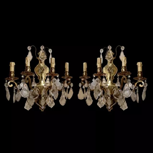 Antique french Louis XV style bronze and glass pair of sconces. AA  1464