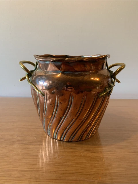 Chaudron Cache-Pot Tripode En Cuivre Martelé - Anse Fer Forgé - Déco Vintage
