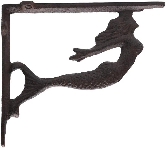 BRASSTAR 2PCS Rustic Cast Iron Fish Shelf Brackets Nautical Wrought Iron Soaring