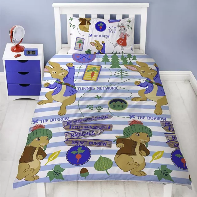 Peter Rabbit Einzelbettbezug Set Kinder 2-in-1 Design Blau/Weiß Streifen