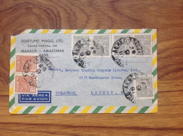 Brazilian  stamped envelope to the UK 1956 ? . Free UK Postage