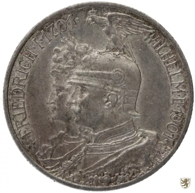 PREUSSEN, 2 Mark, 1901, Wilhelm II., 200 Jahre Königreich, Jg. 105, sehr schön