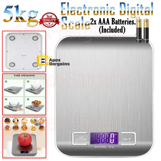 5kg Digital Kitchen Scales Electronic Cook Food Weight Balance LCD Postal Scale