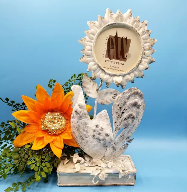 Sunflower Rooster French Country Metal Art Picture Frame Rustic Primitive v1