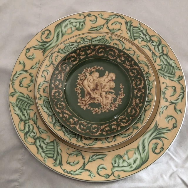 3 ROSENTHAL NINA Campbell Chelsea Pearl China Plates EUC Gold Green