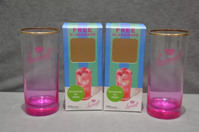 2x Smirnoff Raspberry Crush Vodka Highball Glass Pink Base In Gift Box New 2021