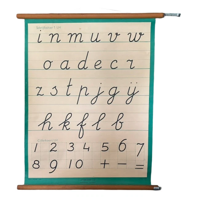 Lh In Cursive VINTAGE DUTCH SCHOOL Wall Chart 'Letterkaart I LH' – Cursive ...