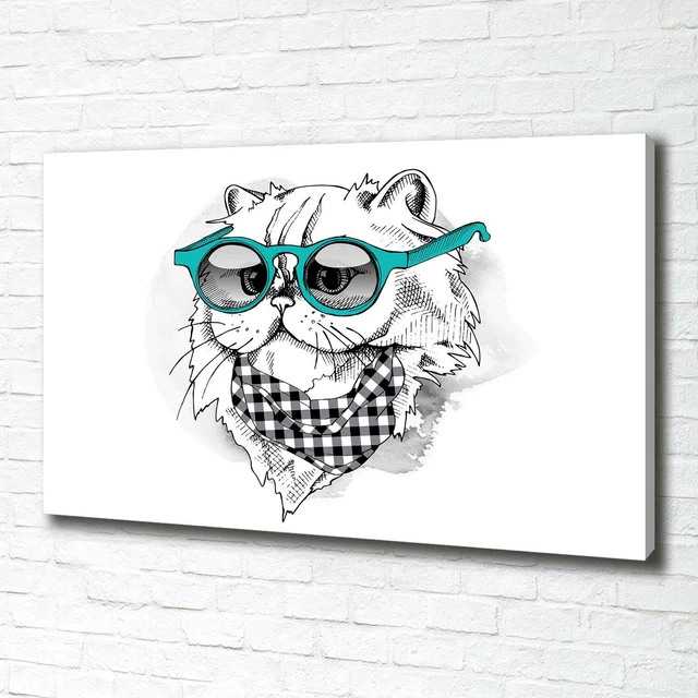 Tulup Dipinto Su Tela Pittura Su Un Muro 100x70cm  - Gatto Con Gli Occhiali