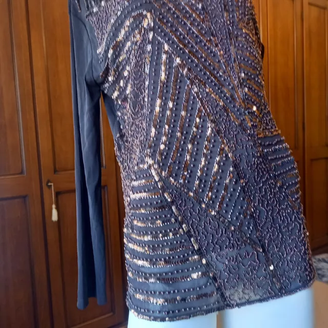 Elegante Maglia in polyester  marron davanti tutta Con perline tg XXL NUOVA