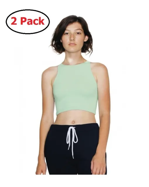 2 Pack American Apparel Women's Crop Top Tank  Cropped Shirt Menthe Green