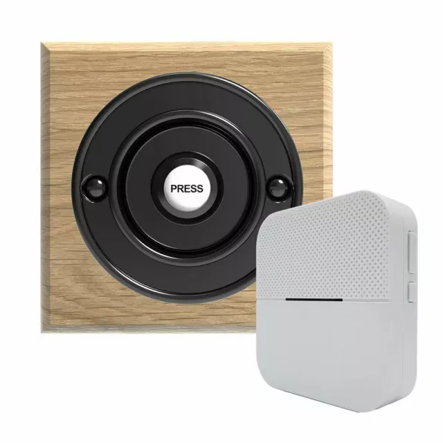 Traditional Square Wireless Doorbell in Natural Oak and Black