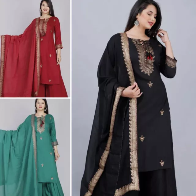 Kurta Plazzo Dupatta Kameez Sharara Kurti Abito da donna indiano festivo