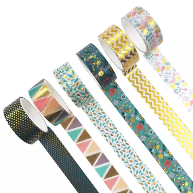 6 Rolls Pocket Tape Paper Child Gold Foil Floral Scrapbook Wavy Washi