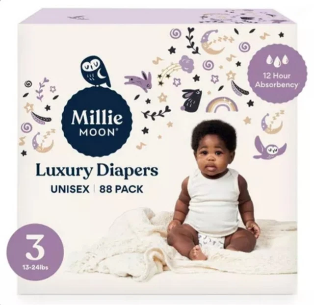 New All Natural Millie Moon Disposable Diapers Size 3