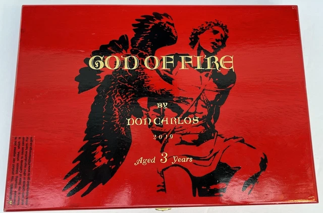 God of Fire Don Carlos 2019 Ltd Ed 2022 Wooden Cigar Box 10.0" x 7.0" x 1.5"
