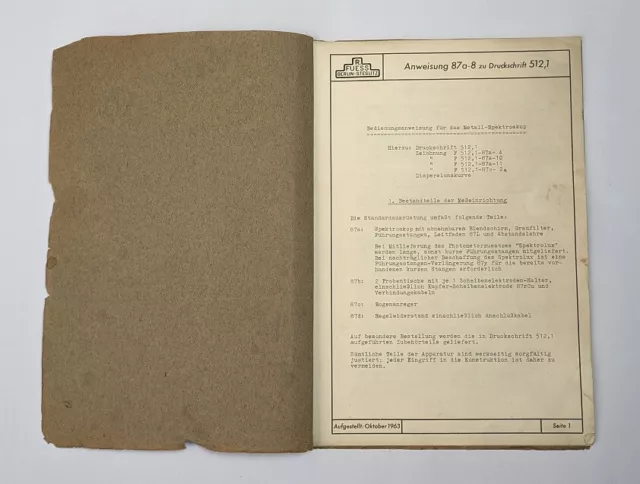 R Fuess Berling-Steglitz Operating Instructions Metall-Spektroskop Manual