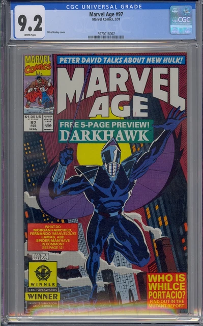 Marvel Age #97 Cgc 9.2 Darkhawk Preview White Pages 8007