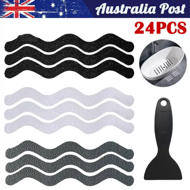 24x Anti Slip Bath Grip Stickers Non Slip Shower Strip Floor Safety Tape+Scraper