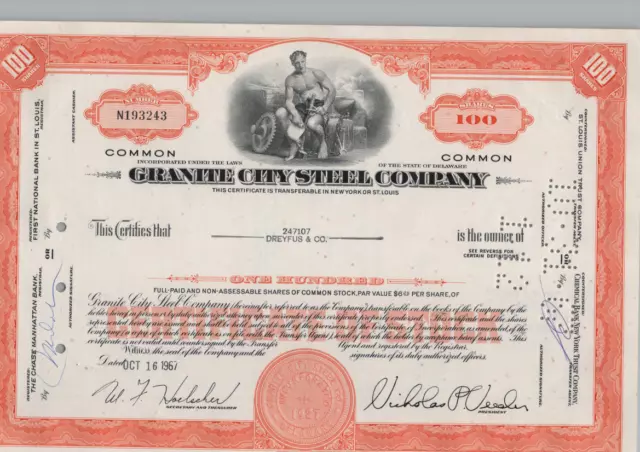 Granite City Steel Company....1967 Common Stock Certificate