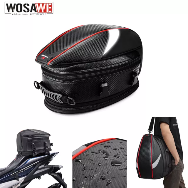 WOSAWE Motorcycle Tail Bag Sport Back Seat Rear Motorbike Scooter Helmet Pack