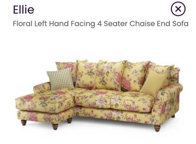 DFS ELLIE FLORAL sofa 4 seater yellow pink L shape chaise country