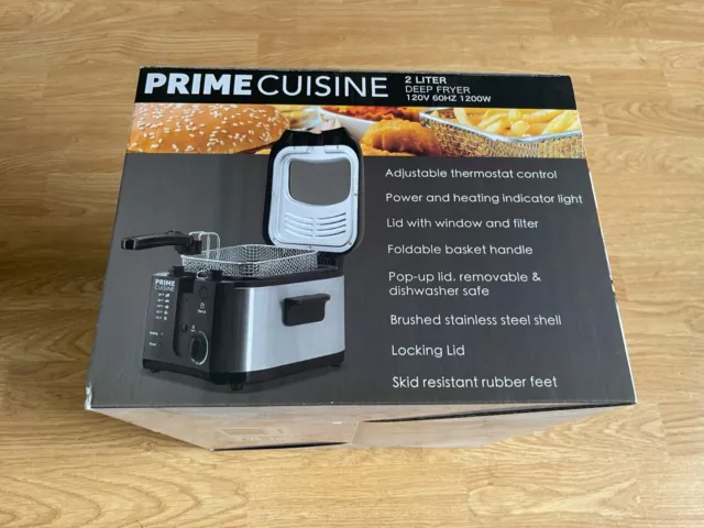 Prime Cuisine 2-Liter Electric Deep Fryer Stainless Steel Shell NIB