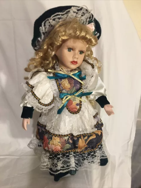 porcelain doll 17” On A Metal Stand Beautifull VGC