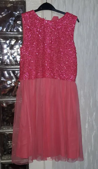 Girls BNWT Coral Pink Lipsy Dress 12 Years RRP £50