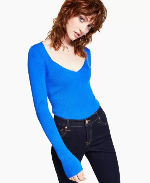 INC International Concepts Womens XXL Ribbed Long-Sleeve Sweater Cobalt Blue 531