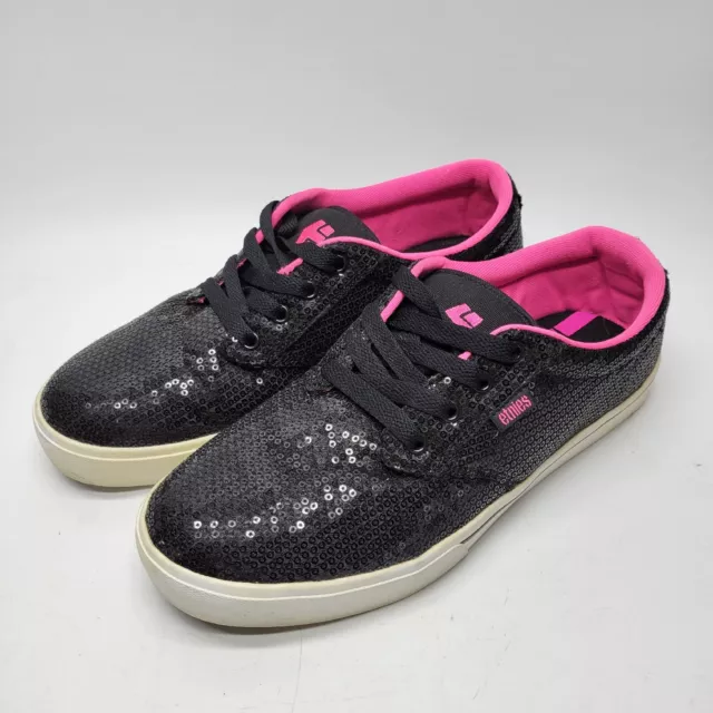 Etnies Shoes Womens 10 Black Pink Jameson 2 SMU Sequin Lace Up Skate