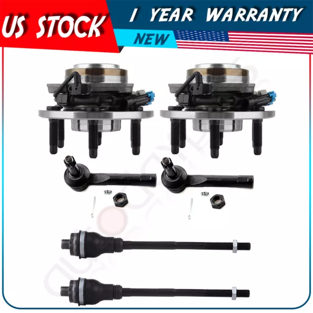 6x Front Tie Rod Ends Wheel Hub Bearing For 2000-2006 Chevrolet Tahoe GMC Yukon