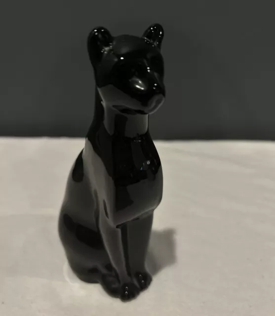 SILVESTRI 6.25" Black Art Glass Sleek Cat Puma Jaguar Figurine *read description 2