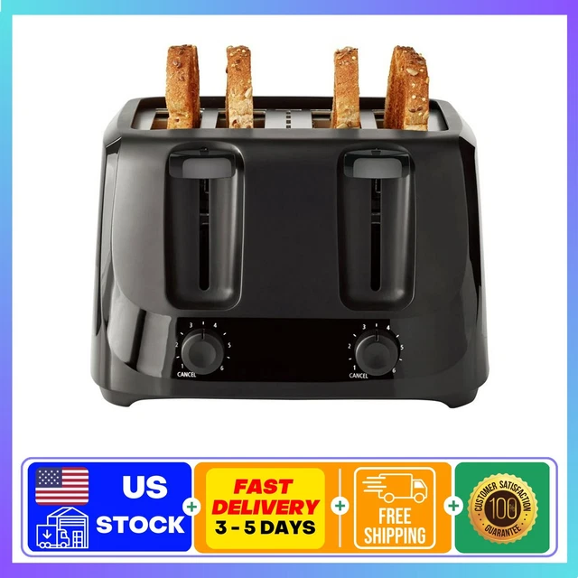 MAINSTAYS 4SLICE TOASTER Black with 6 Shade Settings and Removable