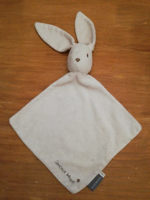 Doudou Sergent Major Lapin Plat Blanc Beige Ecru Losange