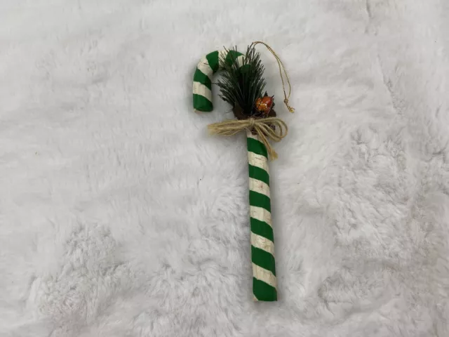 wooden green candy cane ornament Primitive Rustic Look 8 In Long