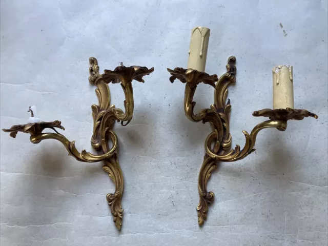 Paire d’Appliques en Bronze de Style Louis XV 2 Feux Feuilles Acanthes XX ème