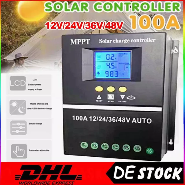 60A 80A 100A MPPT Solar Ladegerät Controller Panel Regler 12V/24V/36V/48V USB DE