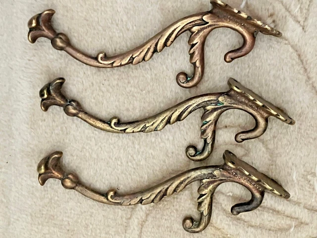 Large Old Patina Antique Victorian Solid Brass Coat Hooks