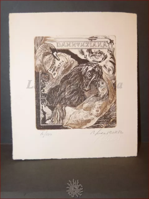 EROTICA - Ex-Libris Originale Firmato Lucci DANNUNZIANA De Filippis D'Annunzio 2