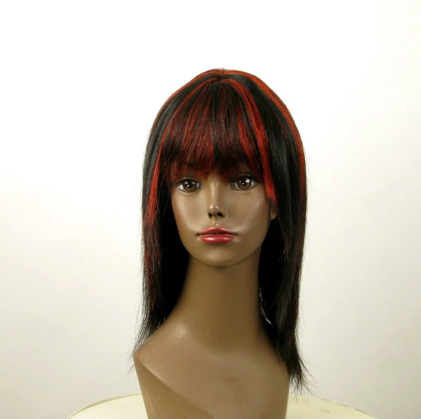 Perruque Afro Femme 100% Cheveux Naturels – Courte Méchée Noir/Rouge – Neuf Avec Étiquettes